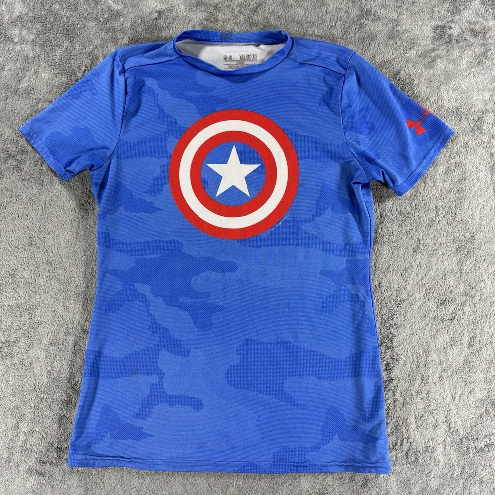 Under Armour Alter Ego Fitted Shirt Youth XL Blue Camo Captain America
